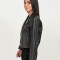 Zip Up Black Leather Biker Jacket - Left