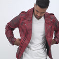 Orson Burgundy Distressed Biker Leather Jacket - Video