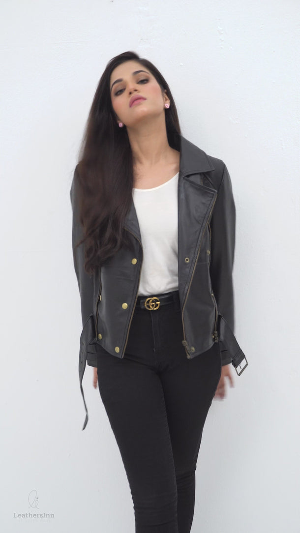 Arabella Moto Black Leather Jacket - Video