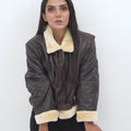 Karen Short Shearling Aviator Brown Leather Jacket - Video