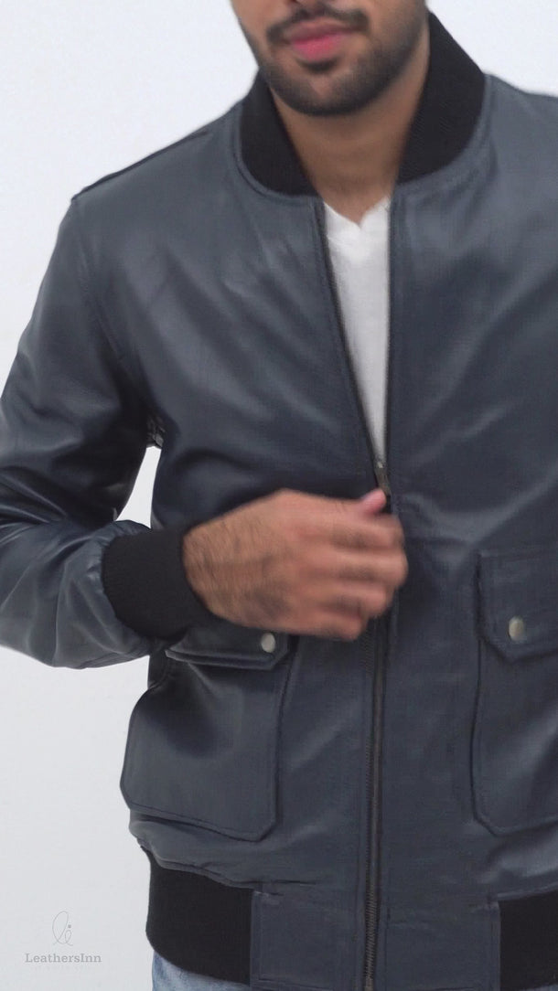 Armin Blue Bomber Aviator Leather Jacket - Video