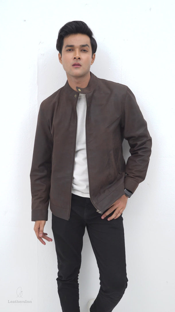 Mayfair Brown Racer Matte Leather Jacket - Video