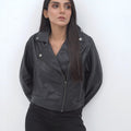 Lavina Sheen Black Leather Biker Jacket - Video