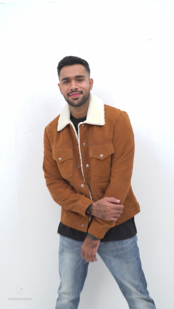 Novak Shearling Tan Suede Leather Jacket - Video