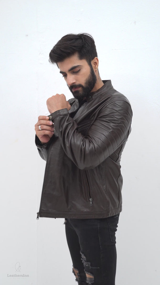 Landon Brown Quilted Biker Leather Jacket - Video