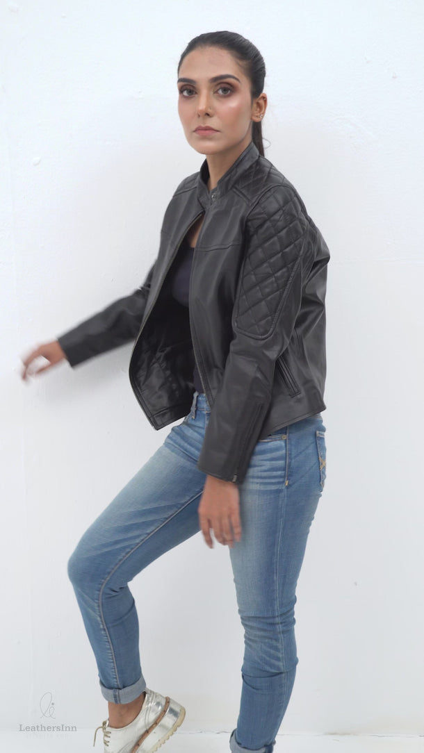 The Bella Quilted Biker Leather Jacket - Video