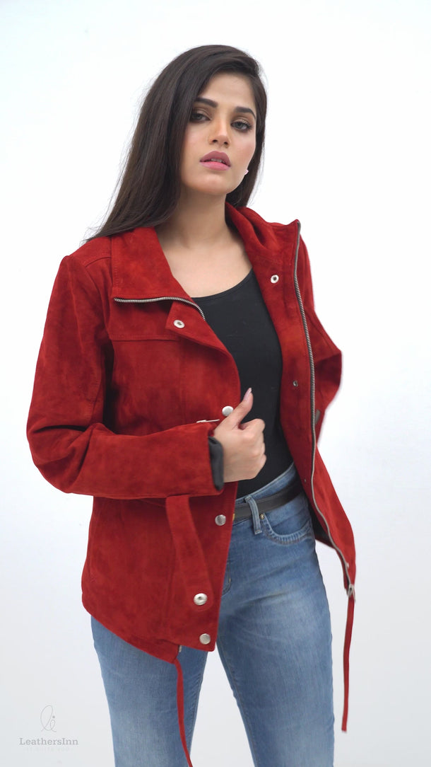 Cherry Blossom Suede Biker Leather Jacket - Video