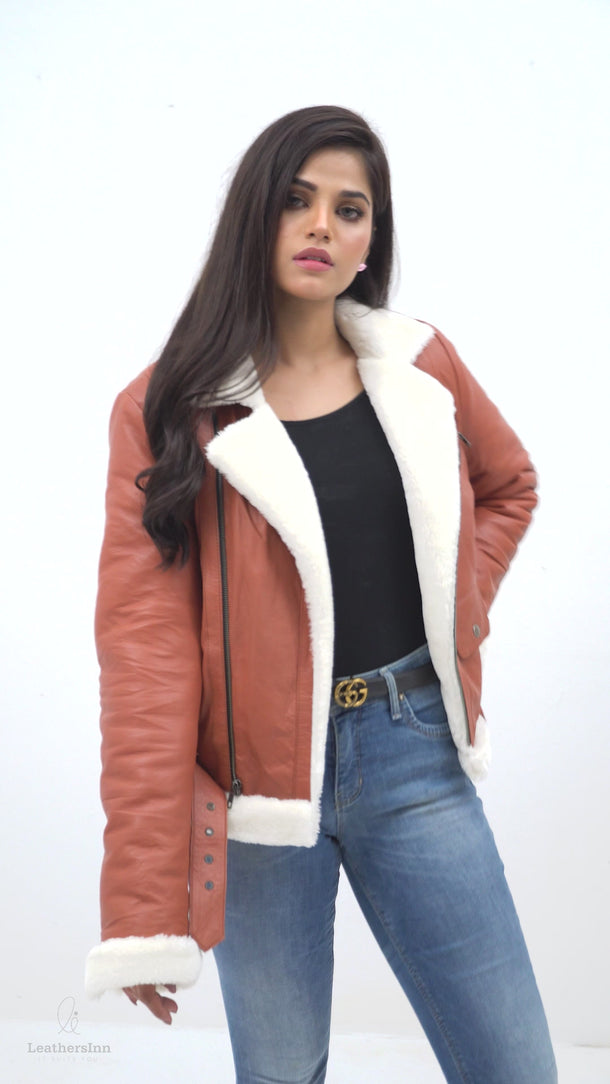 Decker Red-Orange with White Fur Leather Jacket - Video