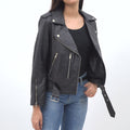 Opal Riveted Black Leather Biker Jacket - Video