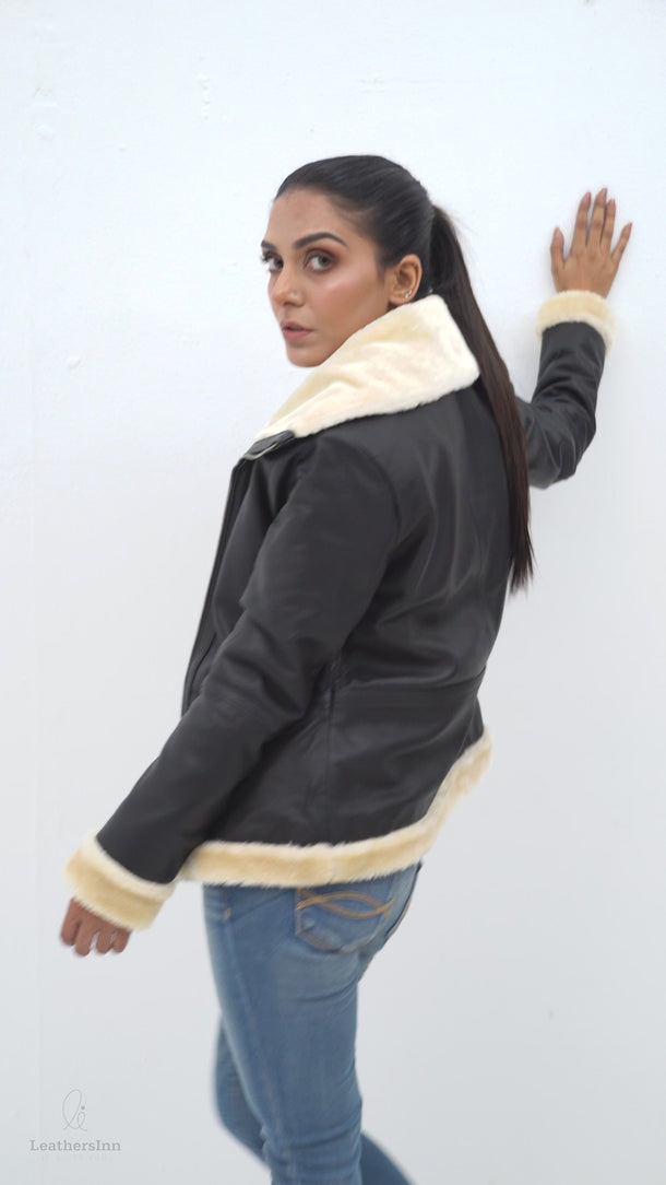 Nia High-Collar Black Leather Jacket - Video