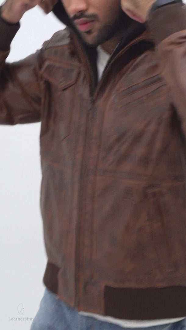 Fritz Brown Hoodie Leather Jacket - Video