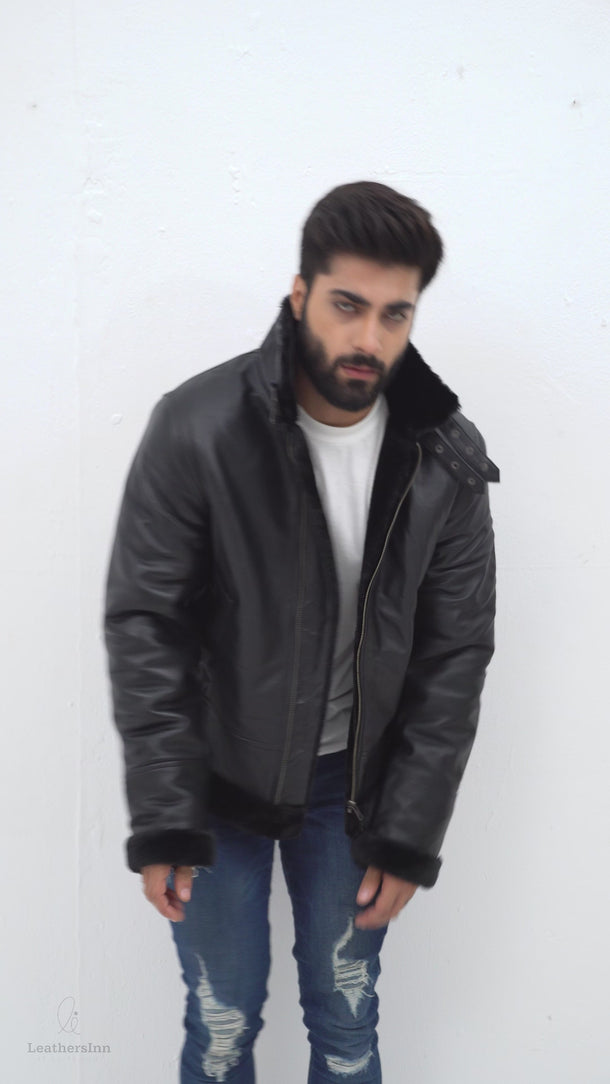 Kristoff All Black B-3 Leather Bomber Jacket - Video