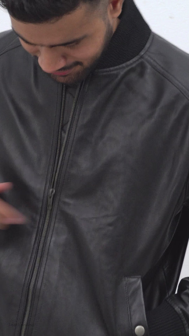 Bryce Snug Black Leather Bomber Jacket - Video