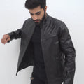 Raul Slim-Fit Ionic Black Leather Jacket - Video