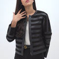 Gigi Sheer Striped Cropped Black Leather Jacket - Video