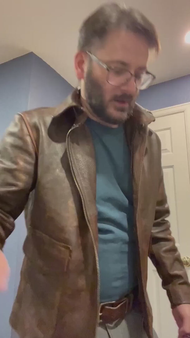 Indiana Jones Cowhide Distressed Brown Leather Jacket - Video