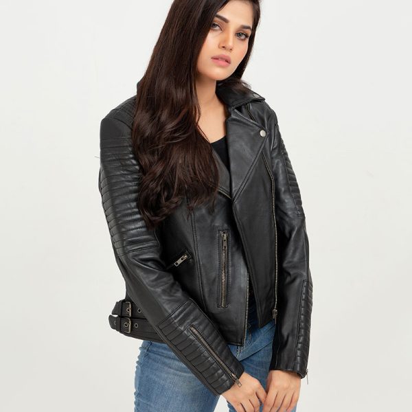 Buy Avery Puff-Detailed Black Leather Biker Jacket - LeathersInn
