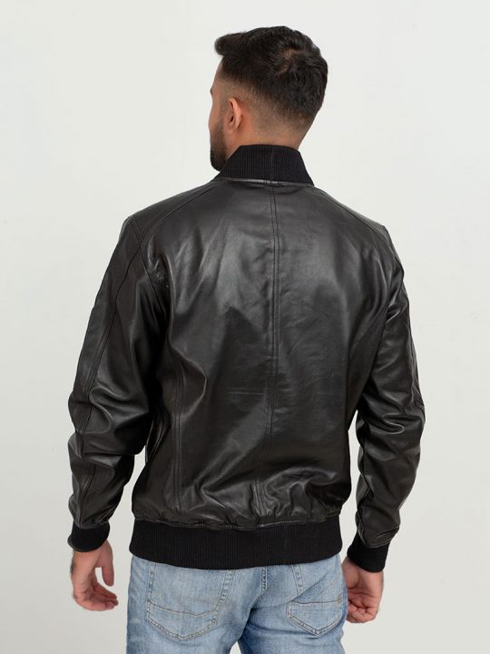 Buy Bryce Snug Black Leather Bomber Jacket - LeathersInn