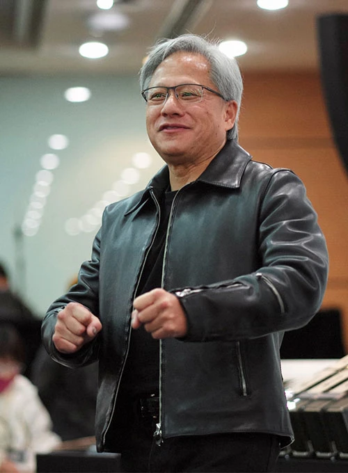 Nvidia CEO Jensen Huang Black Leather Jacket - Pose